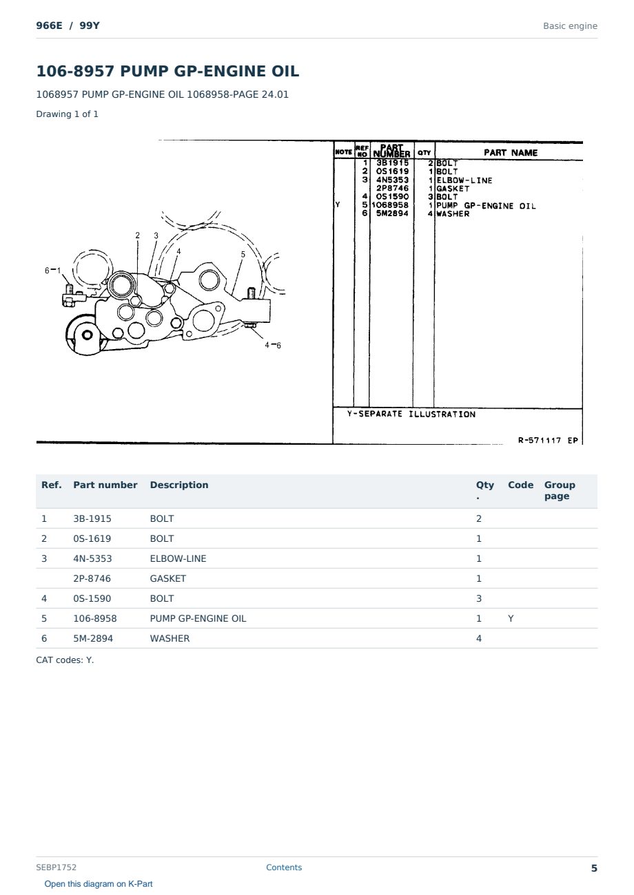 Caterpillar 966E S/N 99Y Partsbook SEBP1752 (English) - sample page 5 of 10 Caterpillar 966E S/N 99Y Partsbook SEBP1752 (English) - sample page 5 of 10