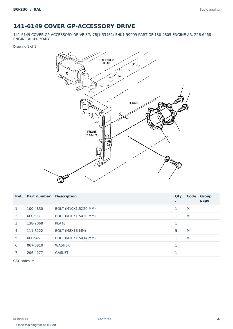 Caterpillar BG-230 S/N 9AL Partsbook KEBP0111 (English) - sample page 4 of 10 Caterpillar BG-230 S/N 9AL Partsbook KEBP0111 (English) - sample page 4 of 10