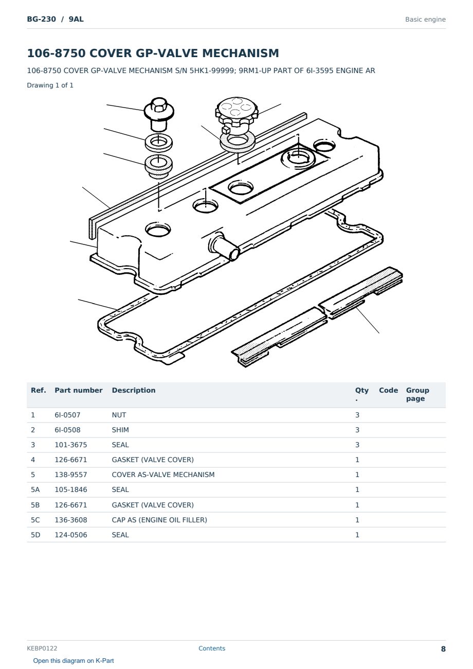 Caterpillar BG-230 S/N 9AL Partsbook KEBP0122 (English) - sample page 8 of 10 Caterpillar BG-230 S/N 9AL Partsbook KEBP0122 (English) - sample page 8 of 10