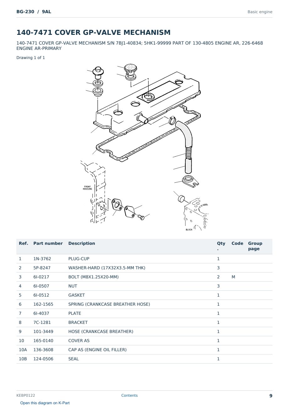 Caterpillar BG-230 S/N 9AL Partsbook KEBP0122 (English) - sample page 9 of 10 Caterpillar BG-230 S/N 9AL Partsbook KEBP0122 (English) - sample page 9 of 10