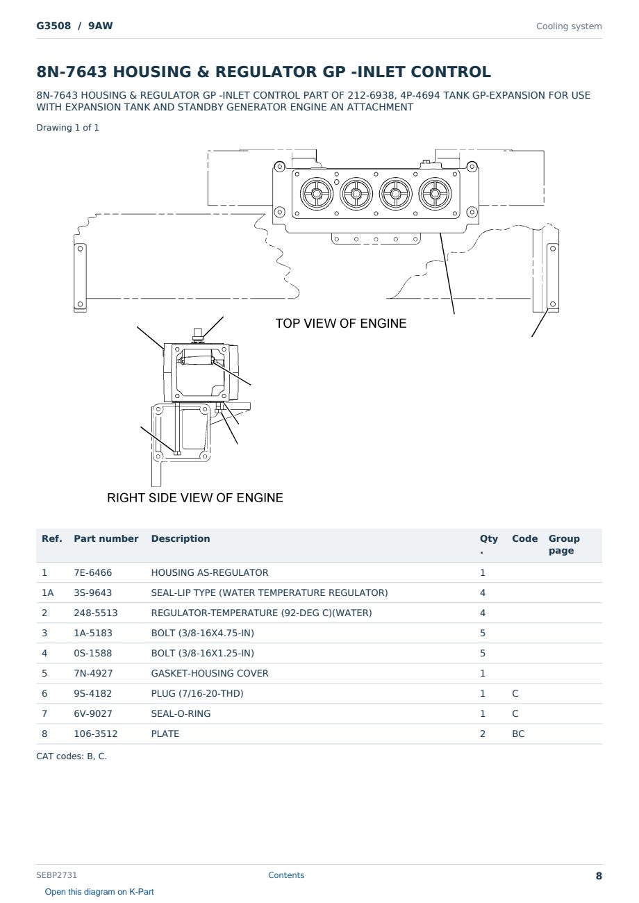 Caterpillar G3508 S/N 9AW Partsbook SEBP2731 (English) - sample page 8 of 10 Caterpillar G3508 S/N 9AW Partsbook SEBP2731 (English) - sample page 8 of 10