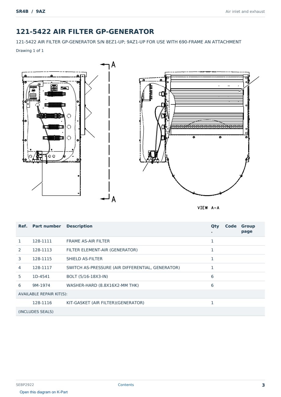 Caterpillar SR4B S/N 9AZ Partsbook SEBP2922 (English) - sample page 3 of 10 Caterpillar SR4B S/N 9AZ Partsbook SEBP2922 (English) - sample page 3 of 10