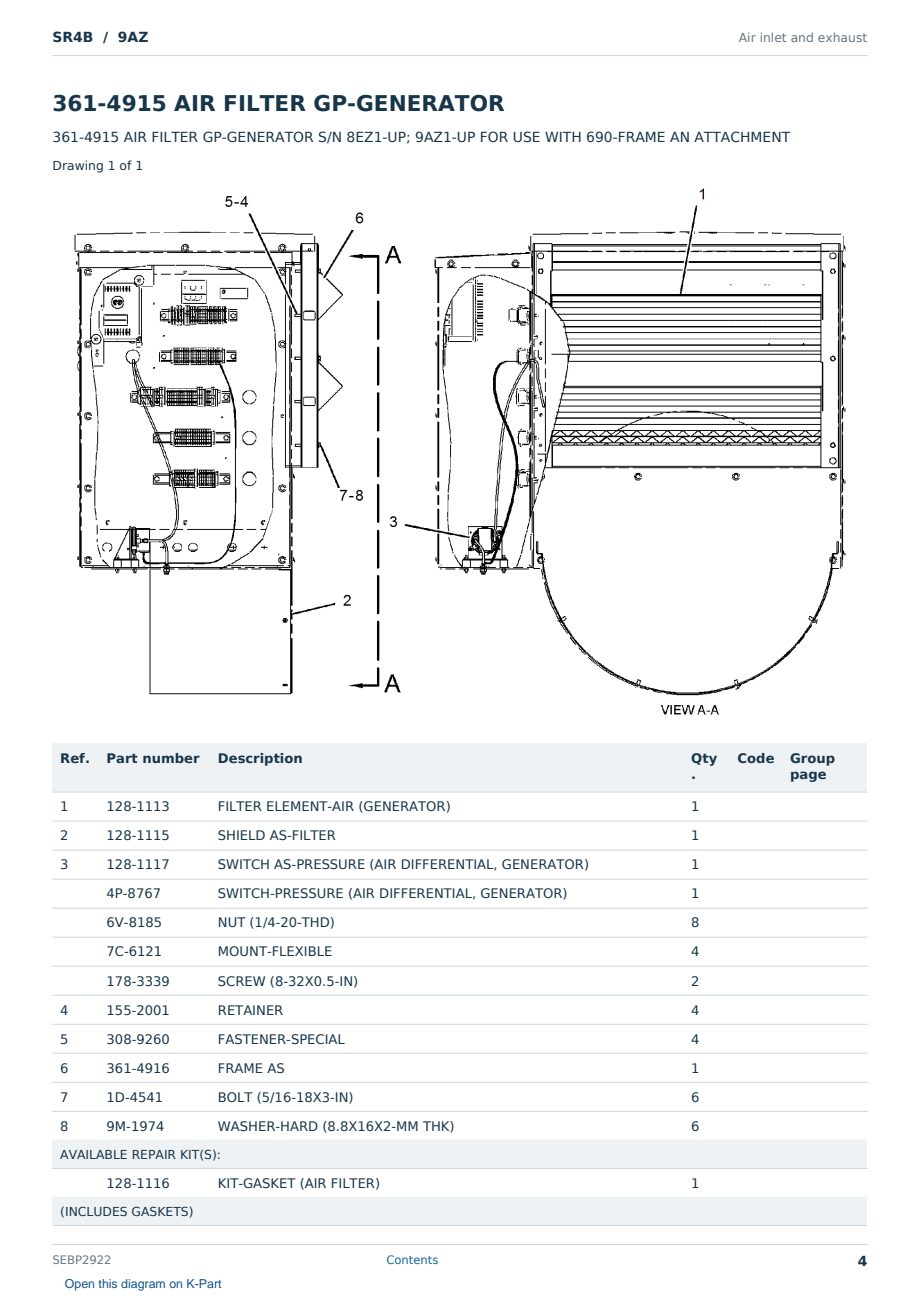 Caterpillar SR4B S/N 9AZ Partsbook SEBP2922 (English) - sample page 4 of 10 Caterpillar SR4B S/N 9AZ Partsbook SEBP2922 (English) - sample page 4 of 10