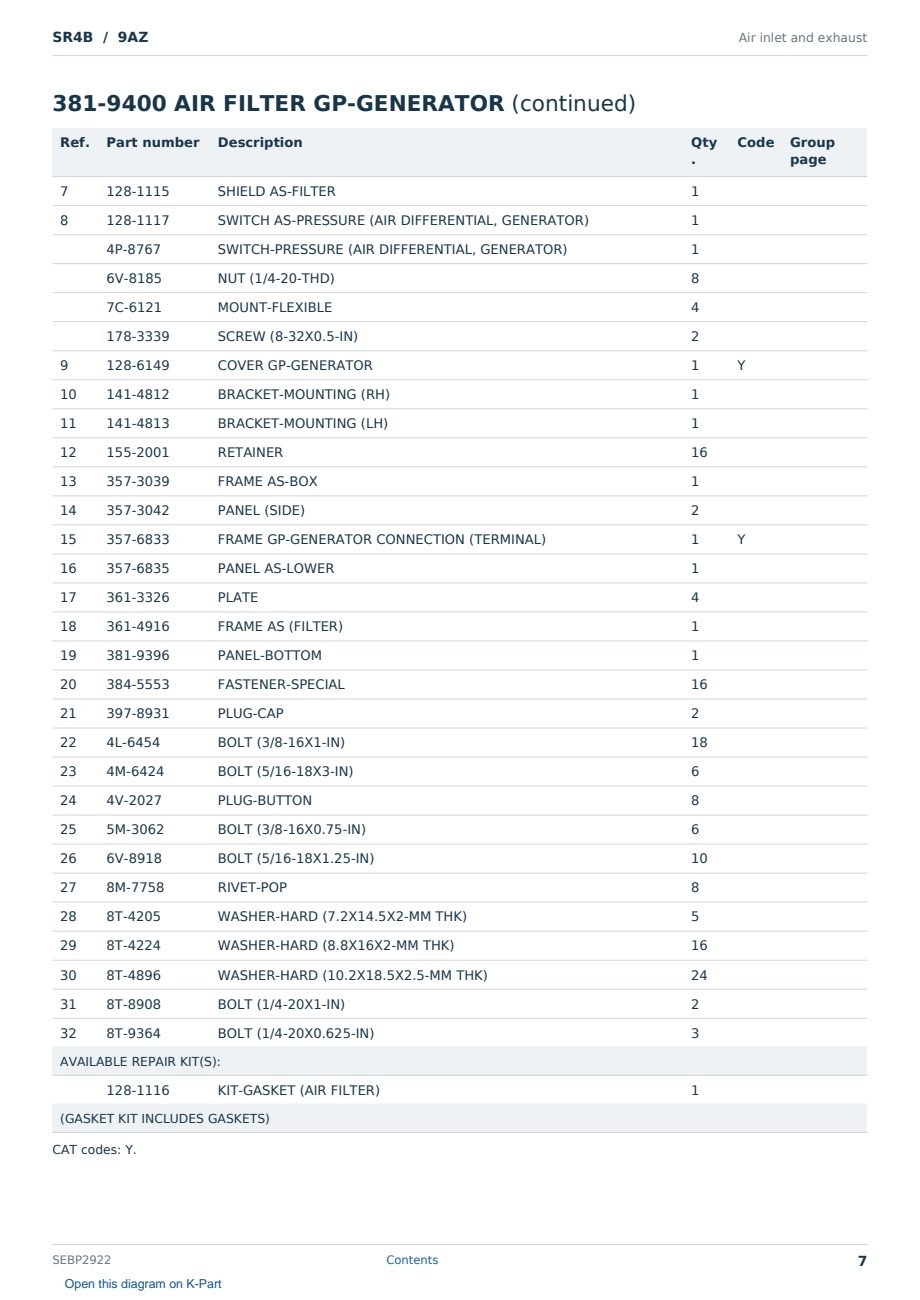 Caterpillar SR4B S/N 9AZ Partsbook SEBP2922 (English) - sample page 7 of 10 Caterpillar SR4B S/N 9AZ Partsbook SEBP2922 (English) - sample page 7 of 10