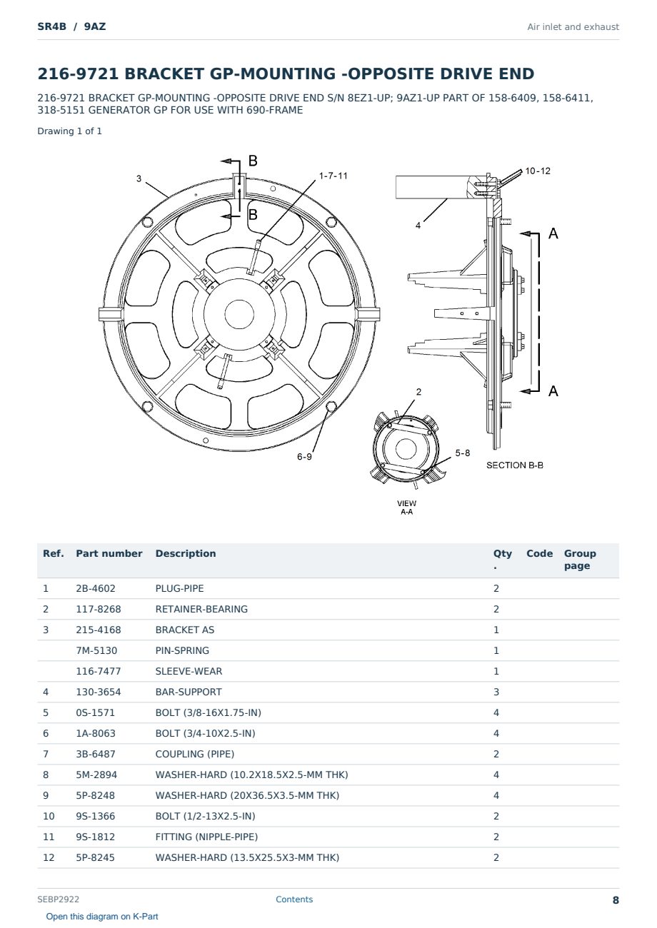Caterpillar SR4B S/N 9AZ Partsbook SEBP2922 (English) - sample page 8 of 10 Caterpillar SR4B S/N 9AZ Partsbook SEBP2922 (English) - sample page 8 of 10