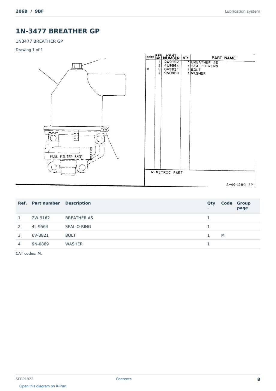 Caterpillar 206B S/N 9BF Partsbook SEBP1922 (English) - sample page 8 of 10 Caterpillar 206B S/N 9BF Partsbook SEBP1922 (English) - sample page 8 of 10