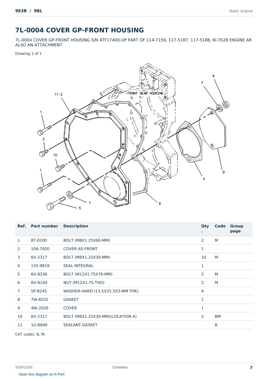 Caterpillar 963B S/N 9BL Partsbook SEBP2393 (English) - sample page 7 of 10 Caterpillar 963B S/N 9BL Partsbook SEBP2393 (English) - sample page 7 of 10