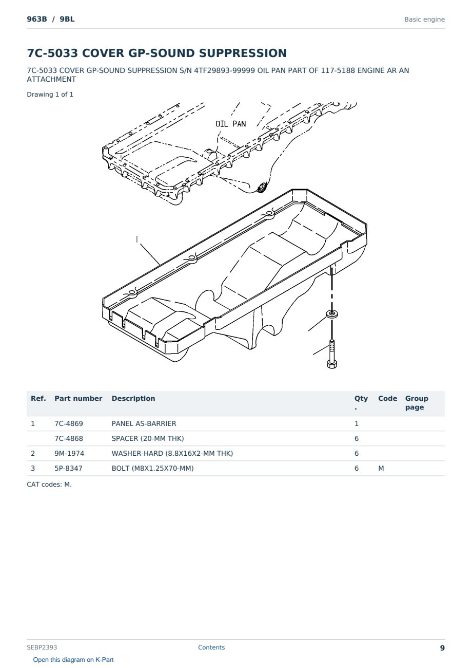 Caterpillar 963B S/N 9BL Partsbook SEBP2393 (English) - sample page 9 of 10 Caterpillar 963B S/N 9BL Partsbook SEBP2393 (English) - sample page 9 of 10