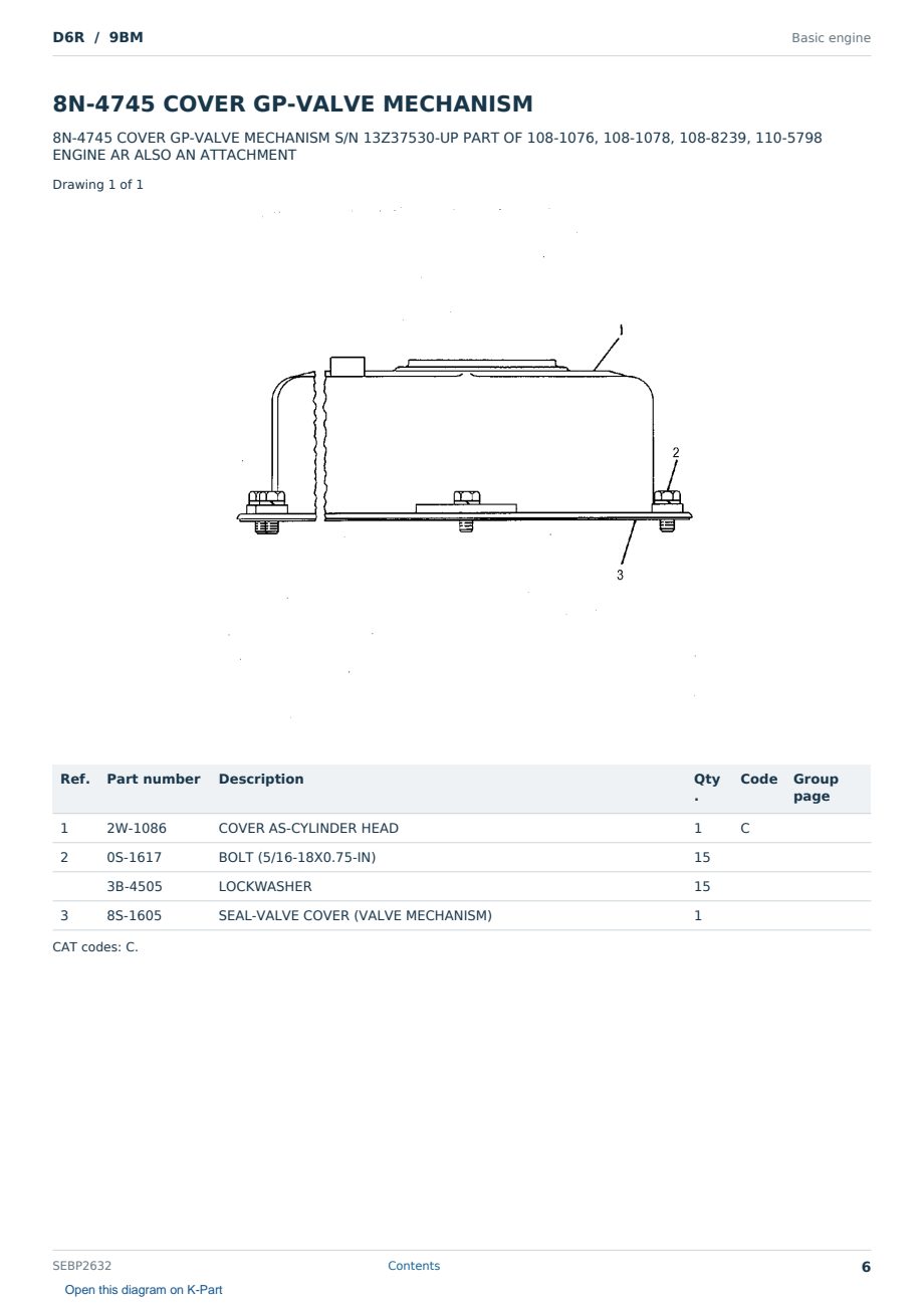 Caterpillar D6R S/N 9BM Partsbook SEBP2632 (English) - sample page 6 of 10 Caterpillar D6R S/N 9BM Partsbook SEBP2632 (English) - sample page 6 of 10