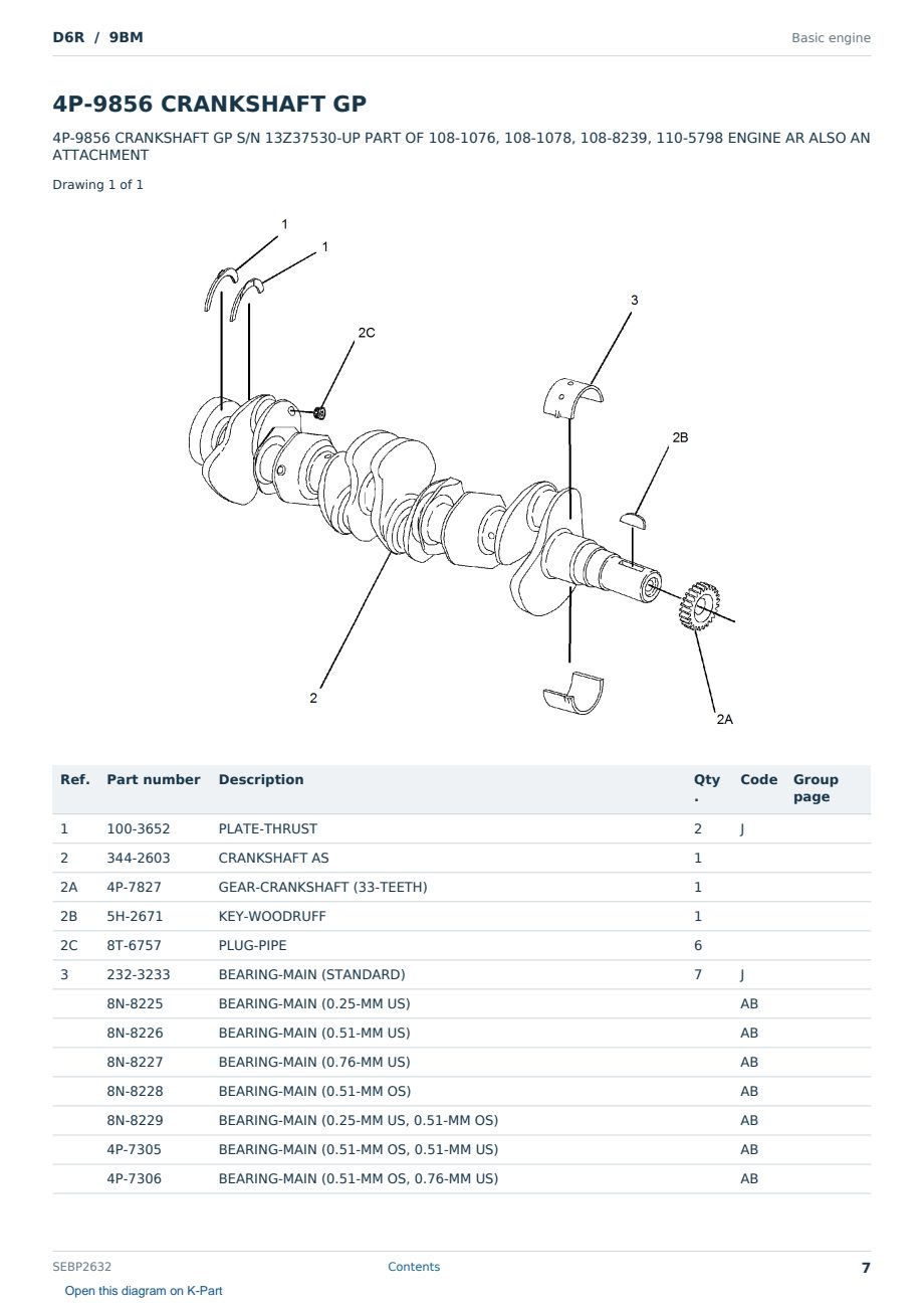 Caterpillar D6R S/N 9BM Partsbook SEBP2632 (English) - sample page 7 of 10 Caterpillar D6R S/N 9BM Partsbook SEBP2632 (English) - sample page 7 of 10