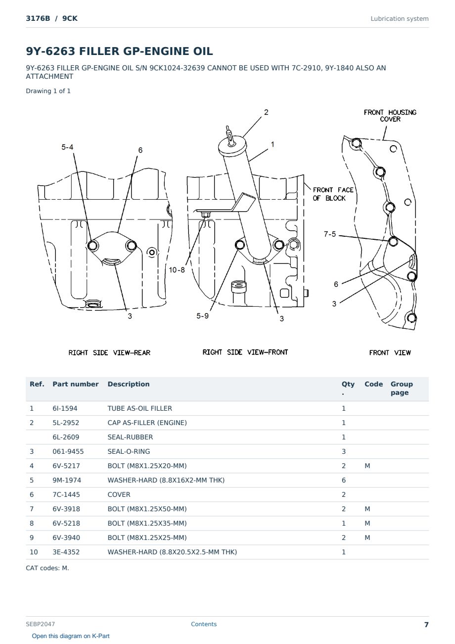 Caterpillar 3176B S/N 9CK Partsbook SEBP2047 (English) - sample page 7 of 10 Caterpillar 3176B S/N 9CK Partsbook SEBP2047 (English) - sample page 7 of 10