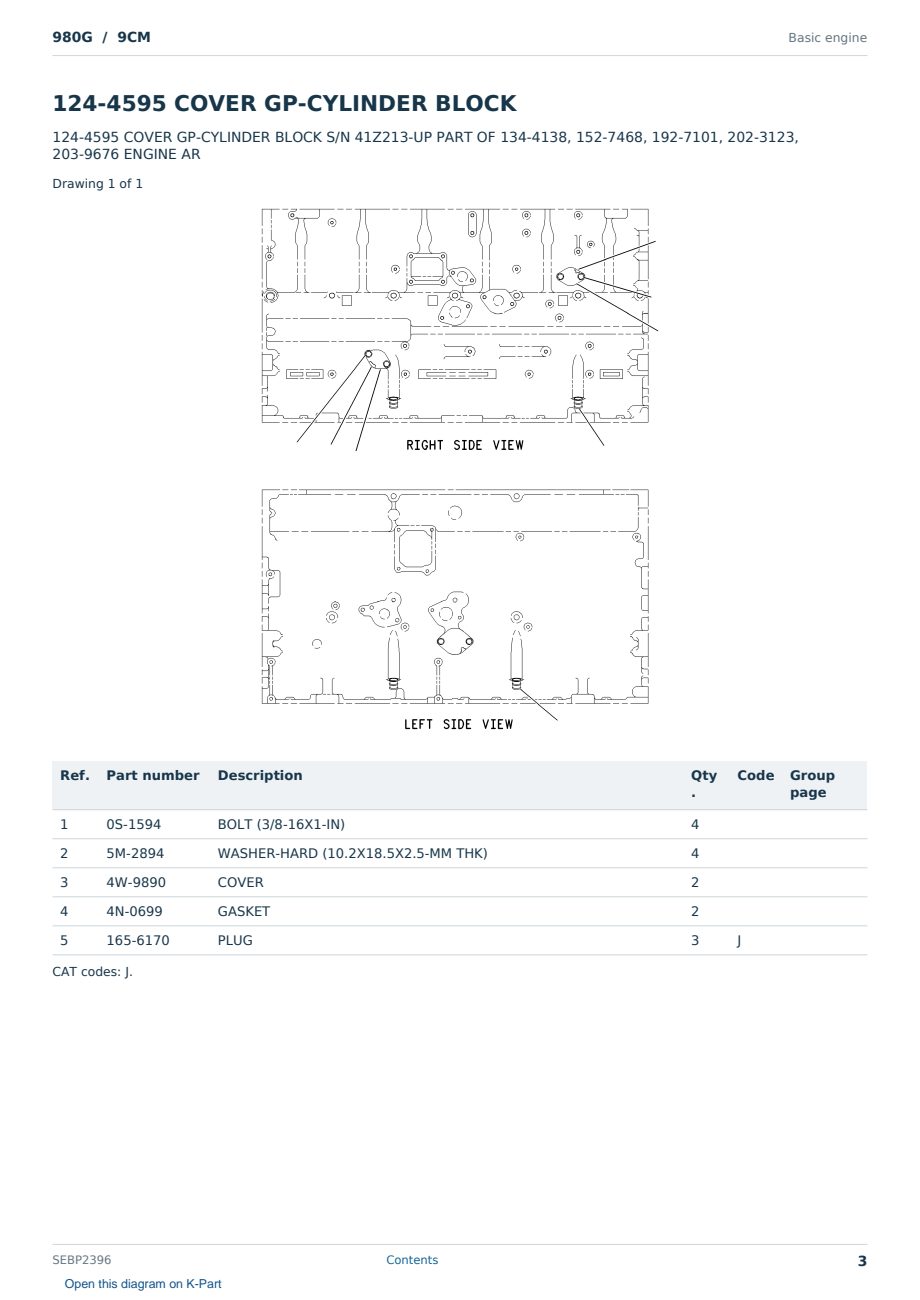 Caterpillar 980G S/N 9CM Partsbook SEBP2396 (English) - sample page 3 of 10 Caterpillar 980G S/N 9CM Partsbook SEBP2396 (English) - sample page 3 of 10