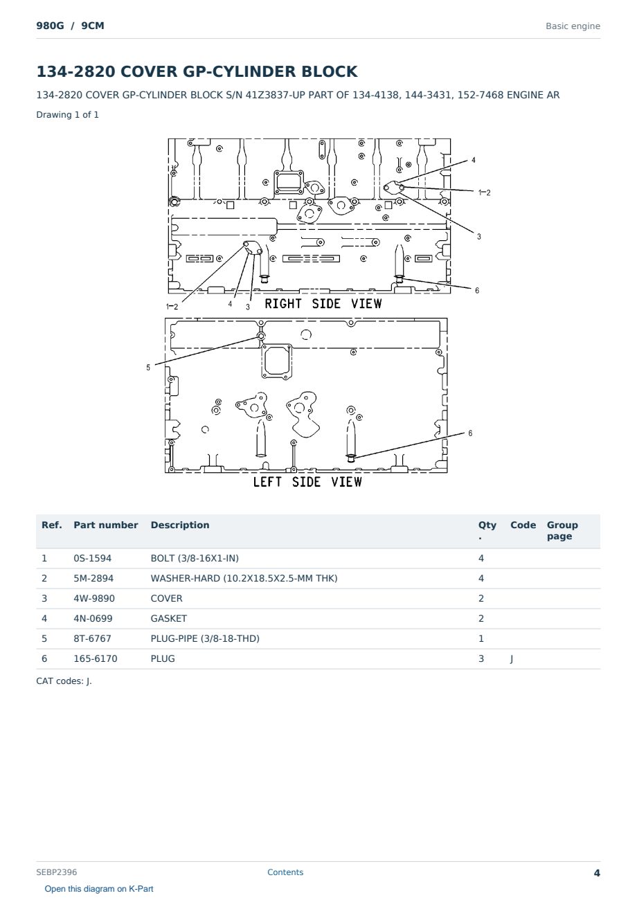 Caterpillar 980G S/N 9CM Partsbook SEBP2396 (English) - sample page 4 of 10 Caterpillar 980G S/N 9CM Partsbook SEBP2396 (English) - sample page 4 of 10