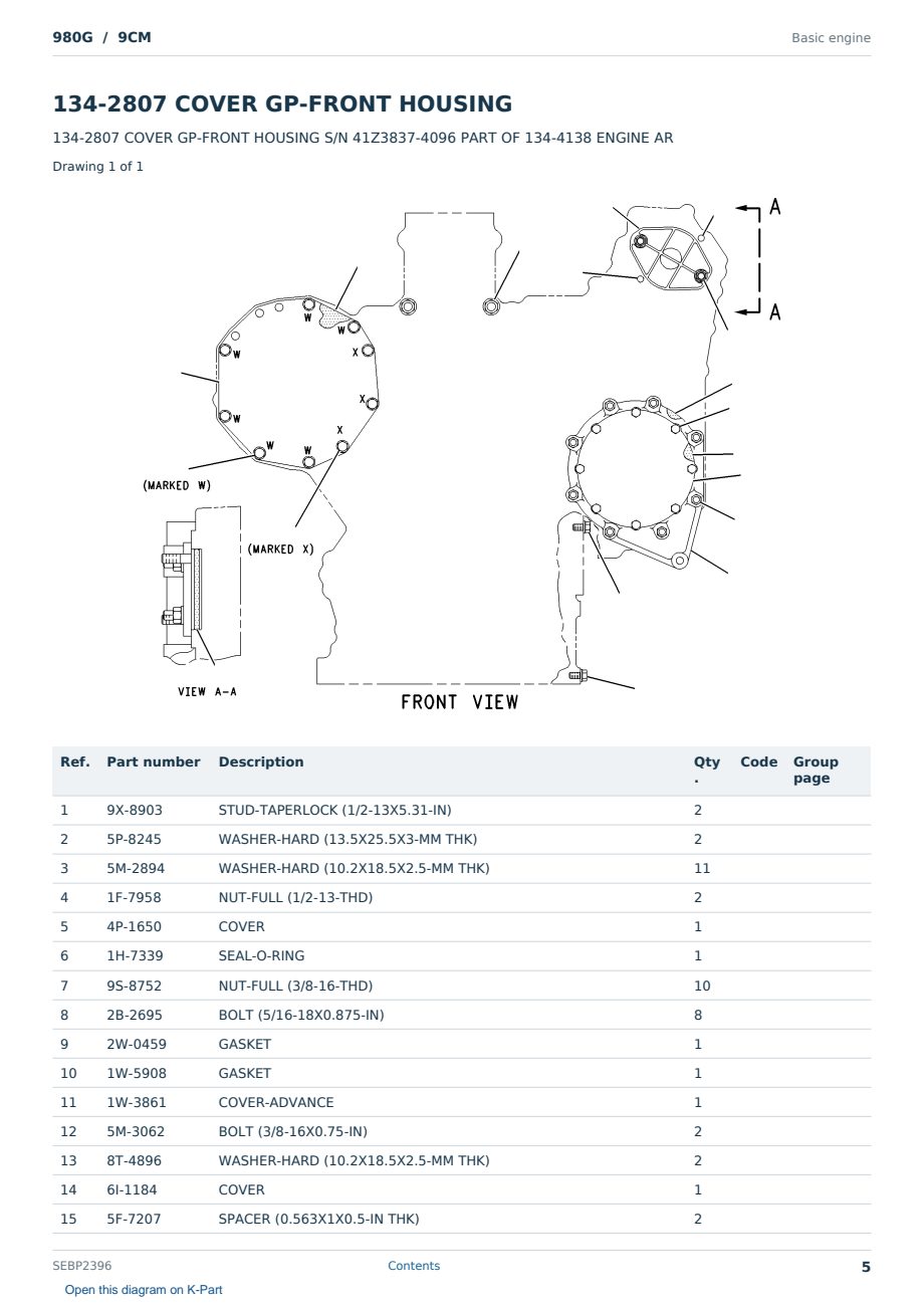 Caterpillar 980G S/N 9CM Partsbook SEBP2396 (English) - sample page 5 of 10 Caterpillar 980G S/N 9CM Partsbook SEBP2396 (English) - sample page 5 of 10