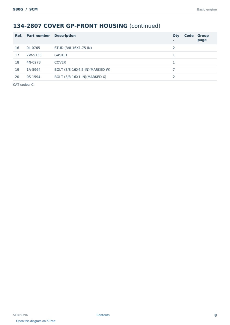Caterpillar 980G S/N 9CM Partsbook SEBP2396 (English) - sample page 8 of 10 Caterpillar 980G S/N 9CM Partsbook SEBP2396 (English) - sample page 8 of 10
