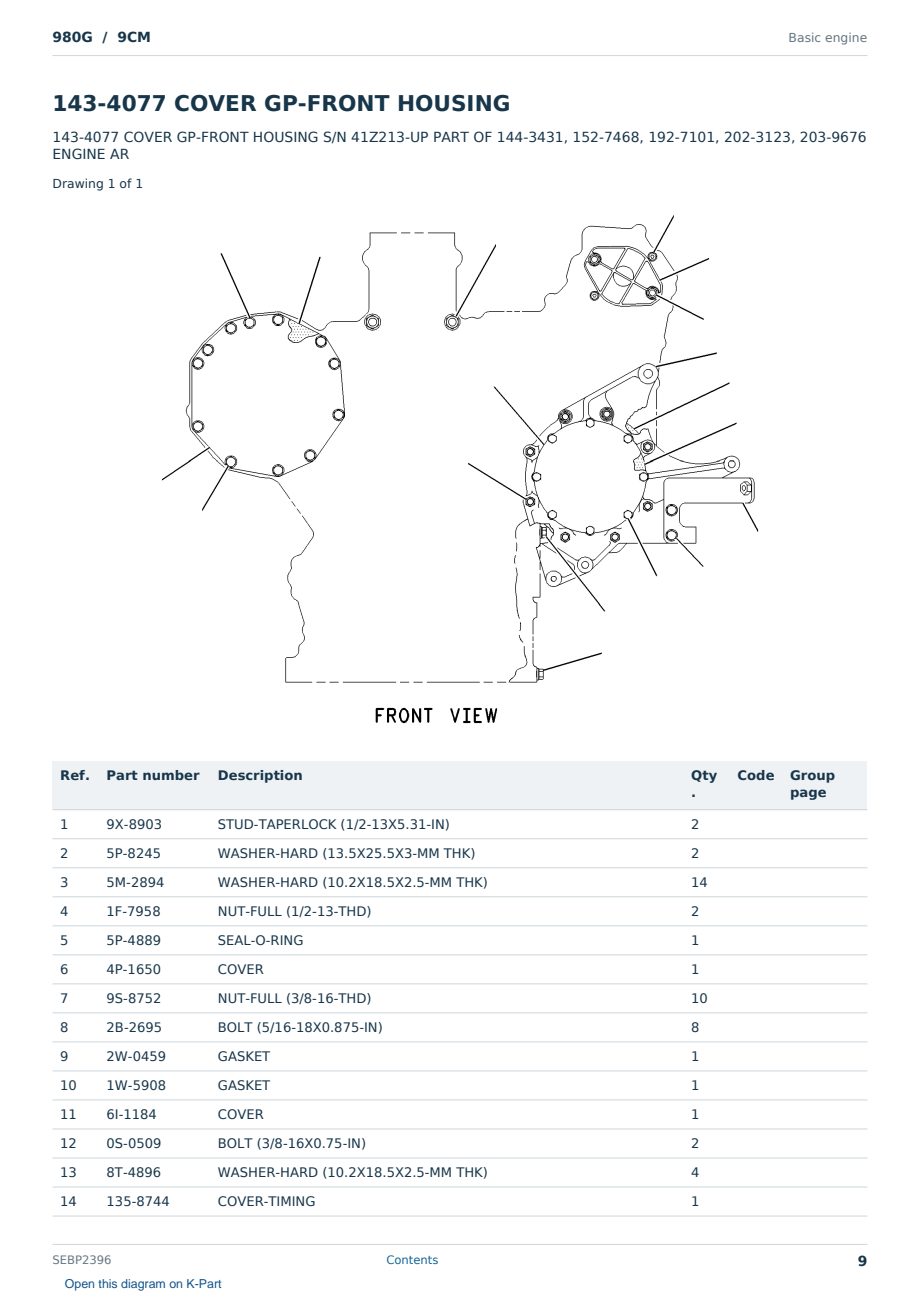 Caterpillar 980G S/N 9CM Partsbook SEBP2396 (English) - sample page 9 of 10 Caterpillar 980G S/N 9CM Partsbook SEBP2396 (English) - sample page 9 of 10