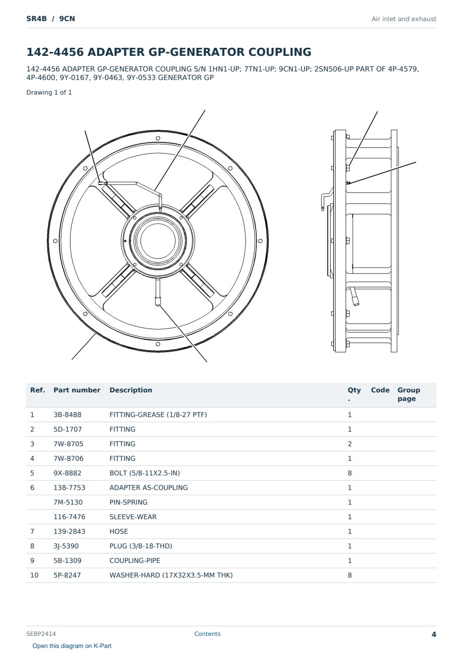 Caterpillar SR4B S/N 9CN Partsbook SEBP2414 (English) - sample page 4 of 10 Caterpillar SR4B S/N 9CN Partsbook SEBP2414 (English) - sample page 4 of 10