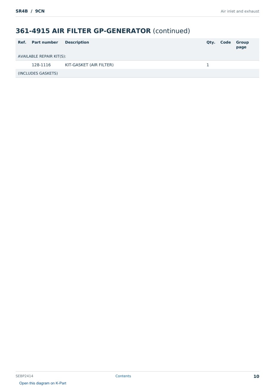 Caterpillar SR4B S/N 9CN Partsbook SEBP2414 (English) - sample page 10 of 10 Caterpillar SR4B S/N 9CN Partsbook SEBP2414 (English) - sample page 10 of 10