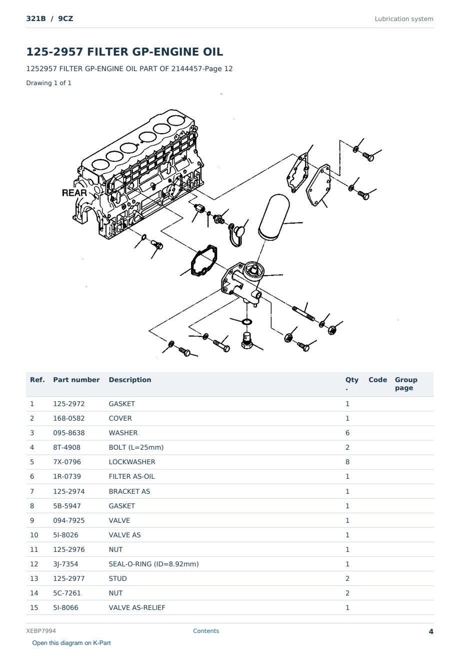 Caterpillar 321B S/N 9CZ Partsbook XEBP7994 (English) - sample page 4 of 10 Caterpillar 321B S/N 9CZ Partsbook XEBP7994 (English) - sample page 4 of 10
