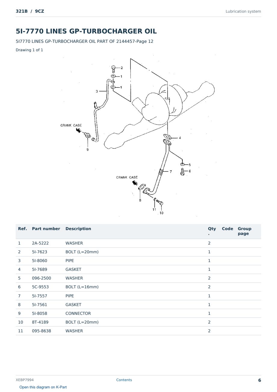 Caterpillar 321B S/N 9CZ Partsbook XEBP7994 (English) - sample page 6 of 10 Caterpillar 321B S/N 9CZ Partsbook XEBP7994 (English) - sample page 6 of 10