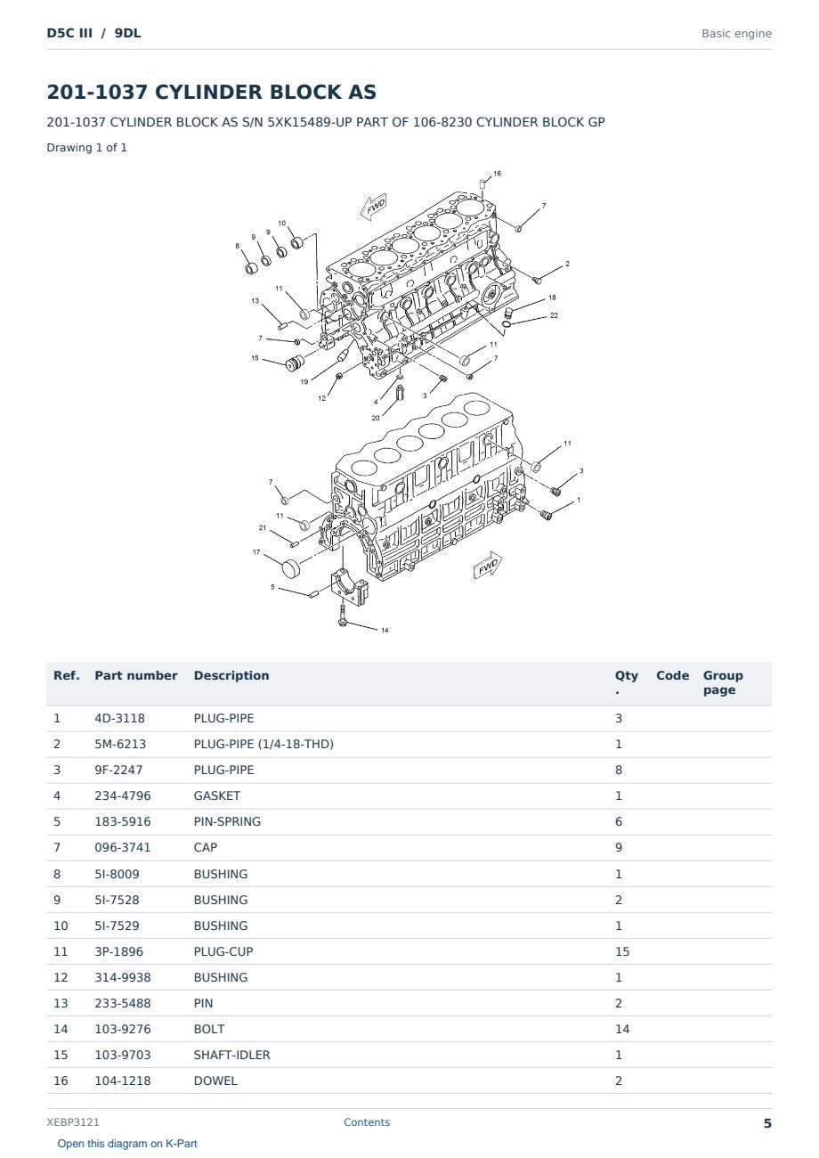 Caterpillar D5C III S/N 9DL Partsbook XEBP3121 (English) - sample page 5 of 10 Caterpillar D5C III S/N 9DL Partsbook XEBP3121 (English) - sample page 5 of 10