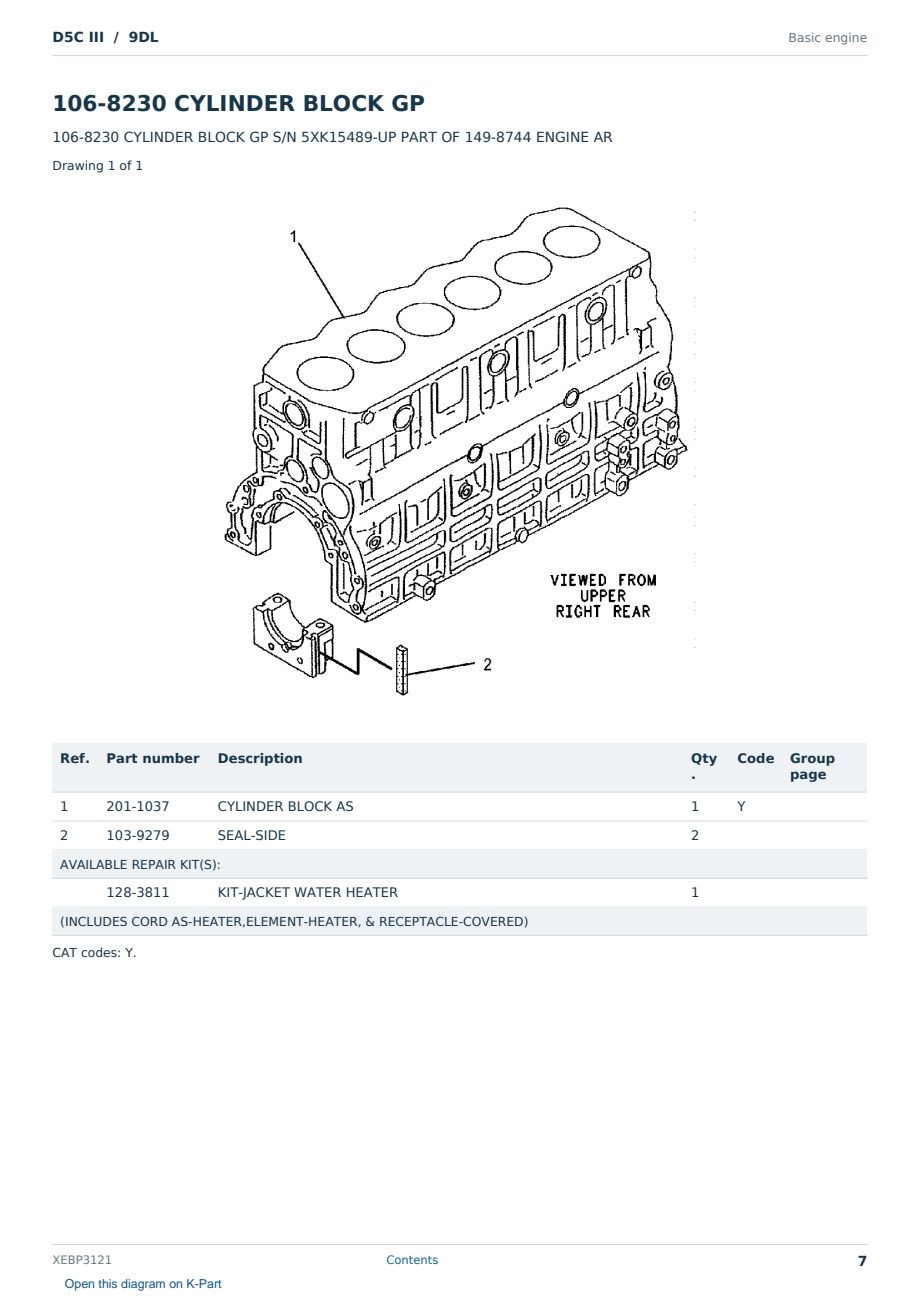 Caterpillar D5C III S/N 9DL Partsbook XEBP3121 (English) - sample page 7 of 10 Caterpillar D5C III S/N 9DL Partsbook XEBP3121 (English) - sample page 7 of 10
