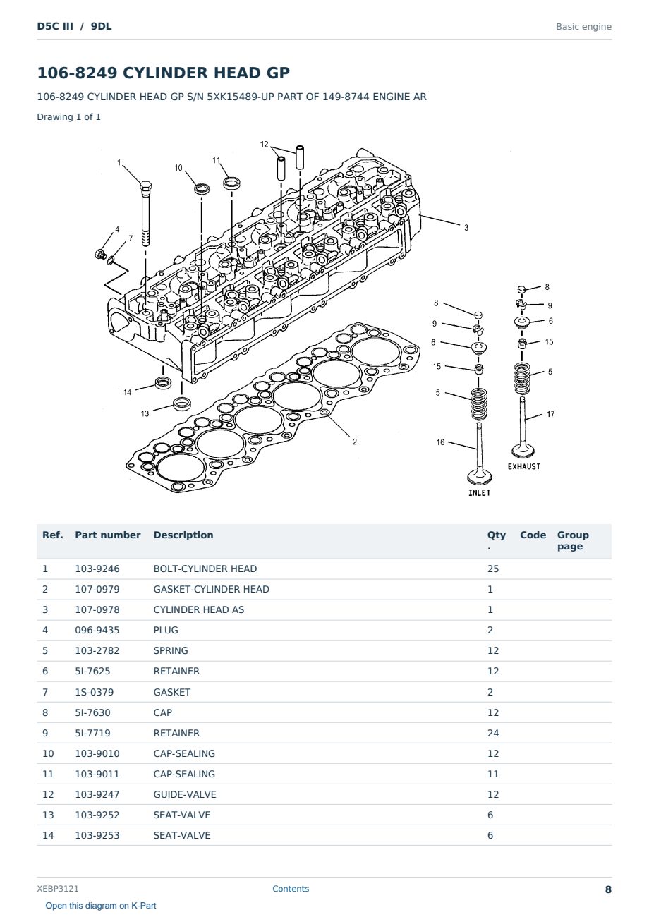 Caterpillar D5C III S/N 9DL Partsbook XEBP3121 (English) - sample page 8 of 10 Caterpillar D5C III S/N 9DL Partsbook XEBP3121 (English) - sample page 8 of 10