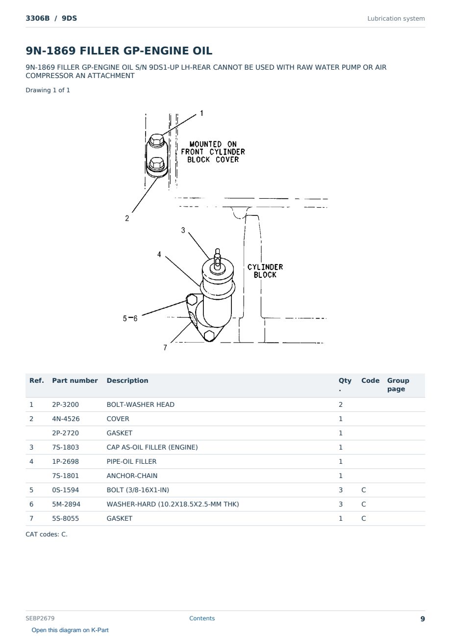 Caterpillar 3306B S/N 9DS Partsbook SEBP2679 (English) - sample page 9 of 10 Caterpillar 3306B S/N 9DS Partsbook SEBP2679 (English) - sample page 9 of 10