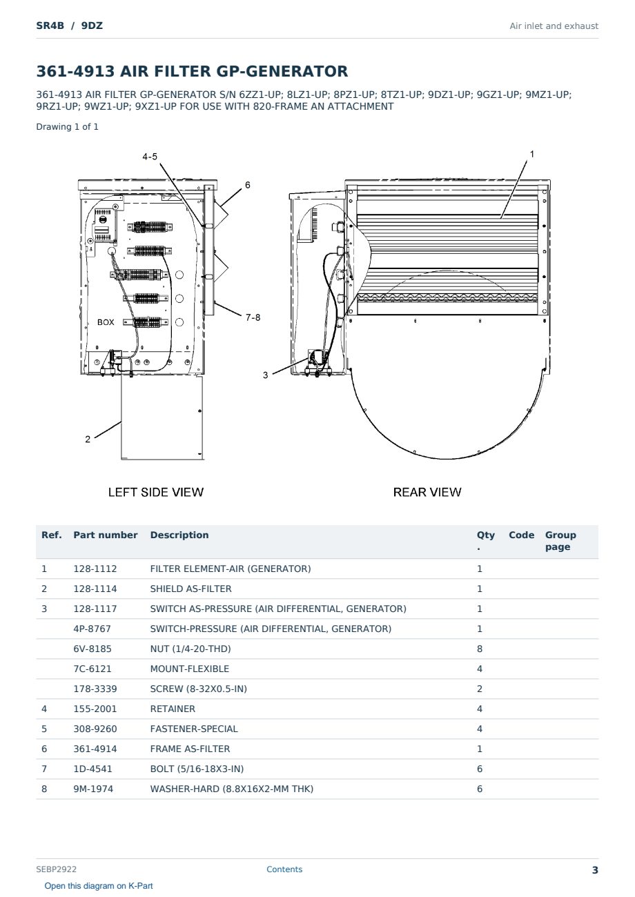 Caterpillar SR4B S/N 9DZ Partsbook SEBP2922 (English) - sample page 3 of 10 Caterpillar SR4B S/N 9DZ Partsbook SEBP2922 (English) - sample page 3 of 10