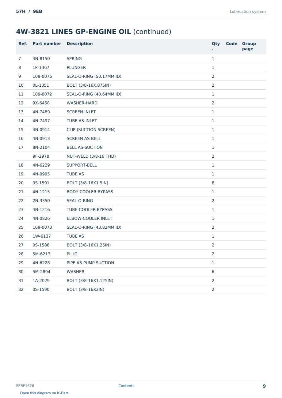 Caterpillar 57H S/N 9EB Partsbook SEBP1626 (English) - sample page 9 of 10 Caterpillar 57H S/N 9EB Partsbook SEBP1626 (English) - sample page 9 of 10