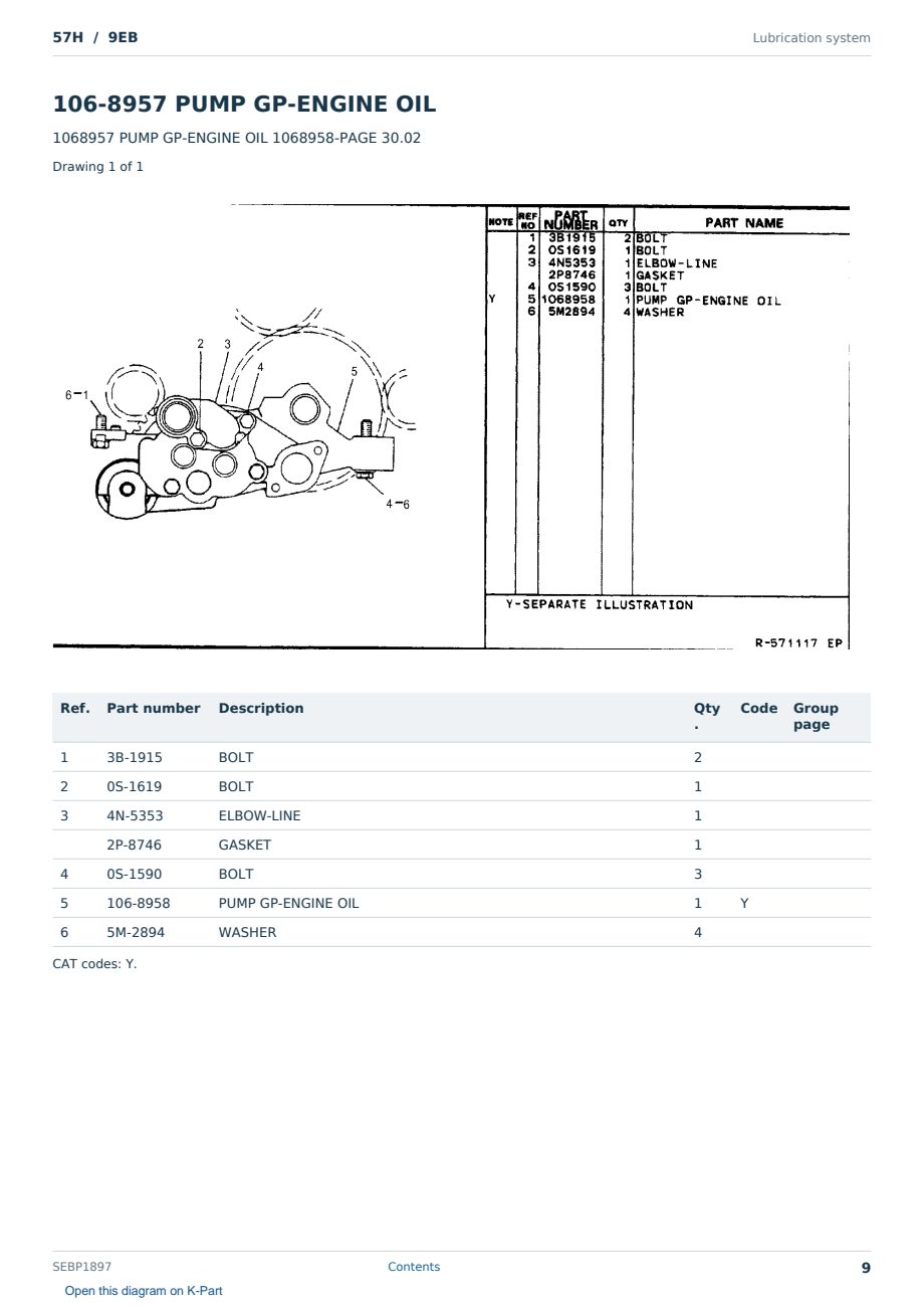 Caterpillar 57H S/N 9EB Partsbook SEBP1897 (English) - sample page 9 of 10 Caterpillar 57H S/N 9EB Partsbook SEBP1897 (English) - sample page 9 of 10