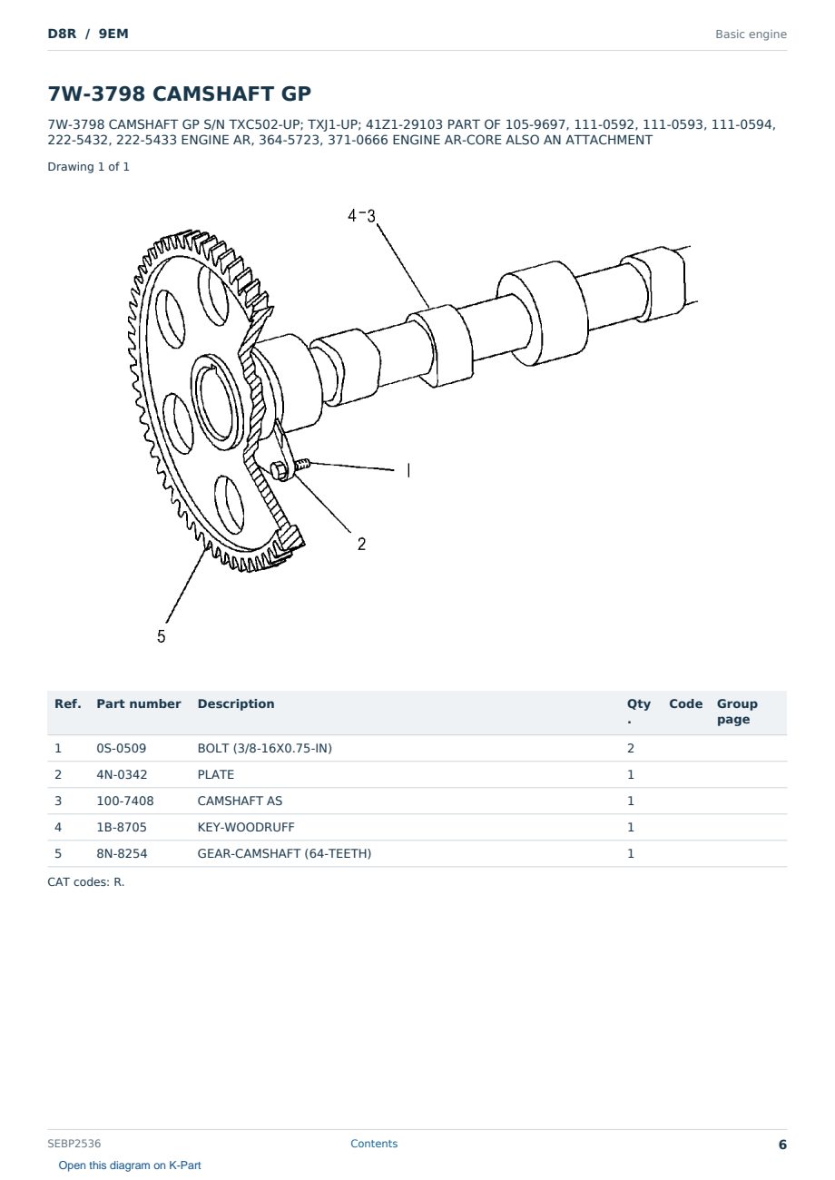 Caterpillar D8R S/N 9EM Partsbook SEBP2536 (English) - sample page 6 of 10 Caterpillar D8R S/N 9EM Partsbook SEBP2536 (English) - sample page 6 of 10