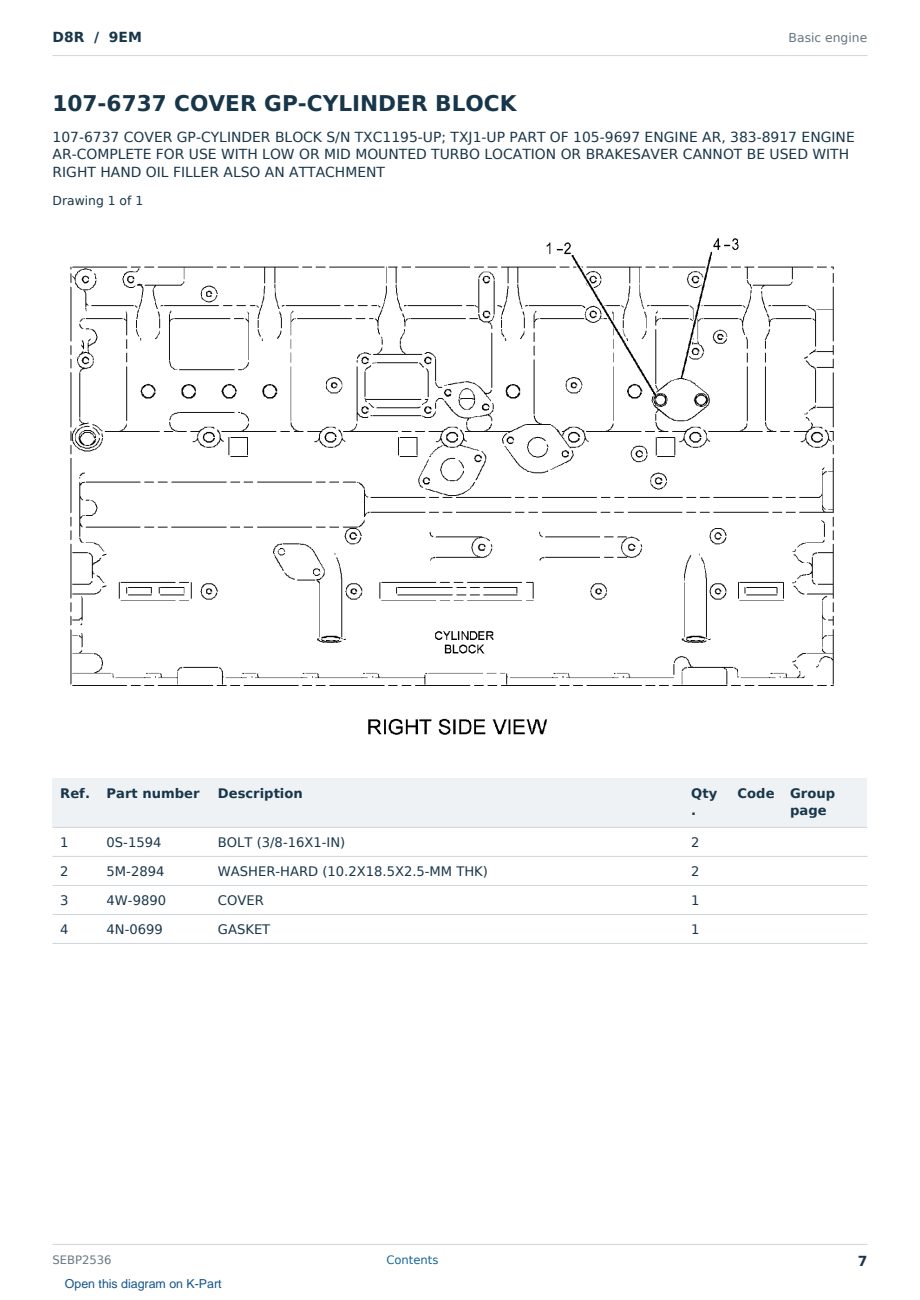 Caterpillar D8R S/N 9EM Partsbook SEBP2536 (English) - sample page 7 of 10 Caterpillar D8R S/N 9EM Partsbook SEBP2536 (English) - sample page 7 of 10