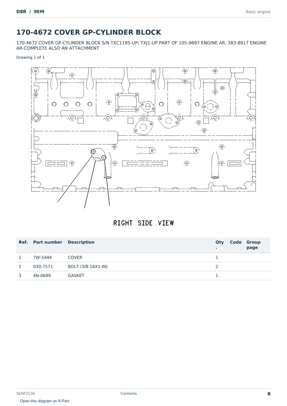 Caterpillar D8R S/N 9EM Partsbook SEBP2536 (English) - sample page 8 of 10 Caterpillar D8R S/N 9EM Partsbook SEBP2536 (English) - sample page 8 of 10