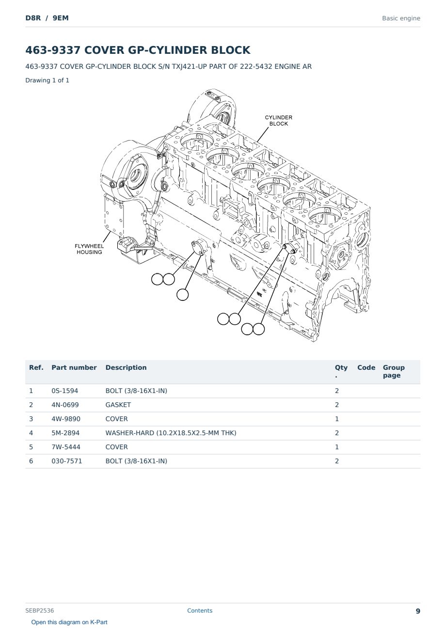 Caterpillar D8R S/N 9EM Partsbook SEBP2536 (English) - sample page 9 of 10 Caterpillar D8R S/N 9EM Partsbook SEBP2536 (English) - sample page 9 of 10