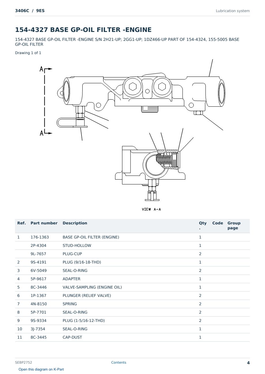 Caterpillar 3406C S/N 9ES Partsbook SEBP2752 (English) - sample page 4 of 10 Caterpillar 3406C S/N 9ES Partsbook SEBP2752 (English) - sample page 4 of 10