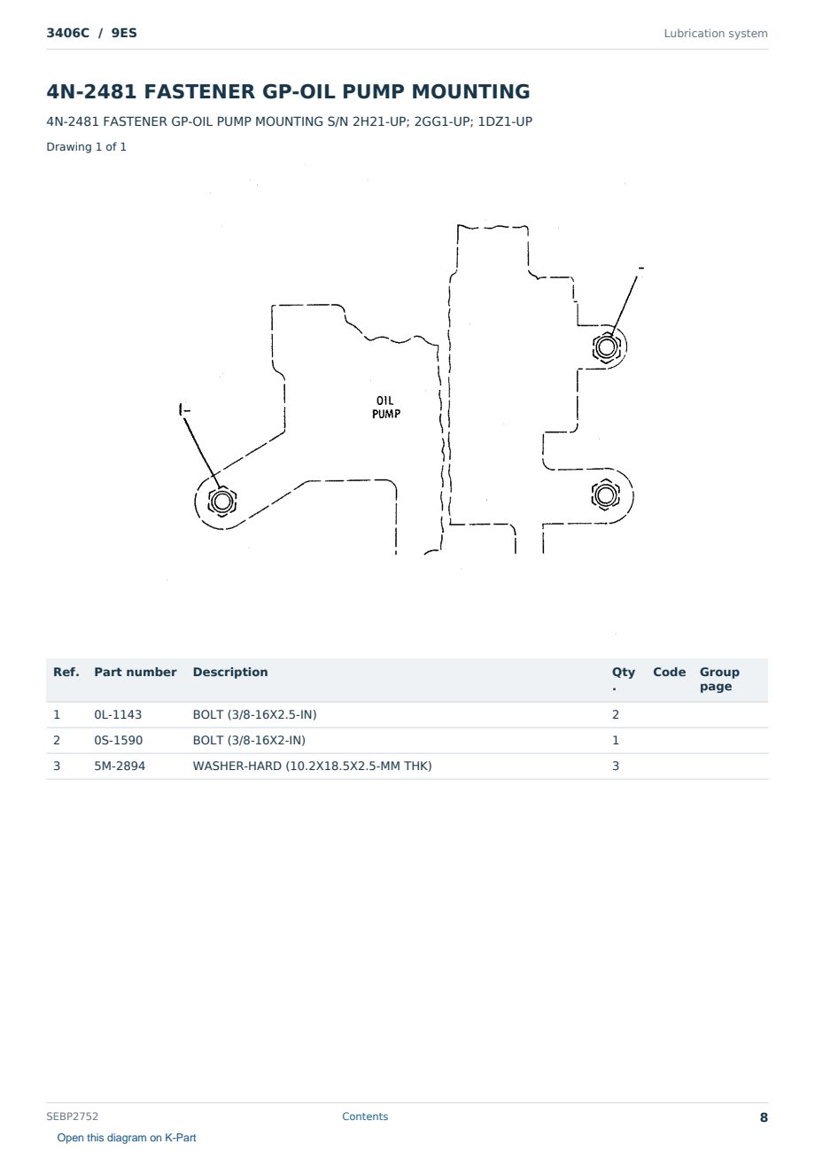 Caterpillar 3406C S/N 9ES Partsbook SEBP2752 (English) - sample page 8 of 10 Caterpillar 3406C S/N 9ES Partsbook SEBP2752 (English) - sample page 8 of 10