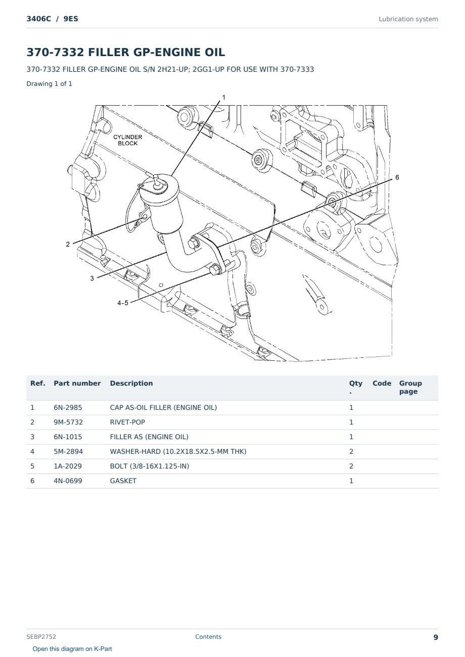 Caterpillar 3406C S/N 9ES Partsbook SEBP2752 (English) - sample page 9 of 10 Caterpillar 3406C S/N 9ES Partsbook SEBP2752 (English) - sample page 9 of 10