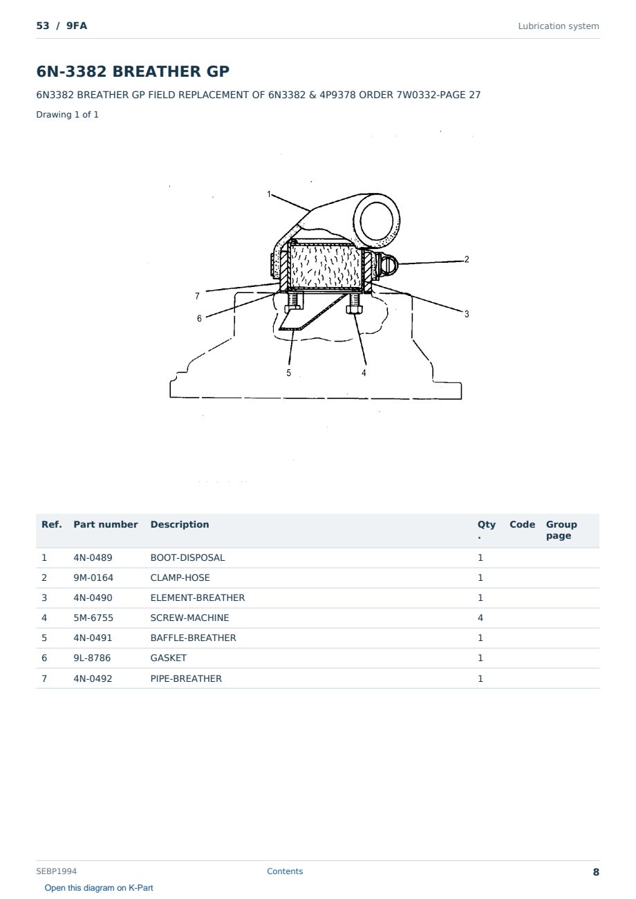 Caterpillar 53 S/N 9FA Partsbook SEBP1994 (English) - sample page 8 of 10 Caterpillar 53 S/N 9FA Partsbook SEBP1994 (English) - sample page 8 of 10