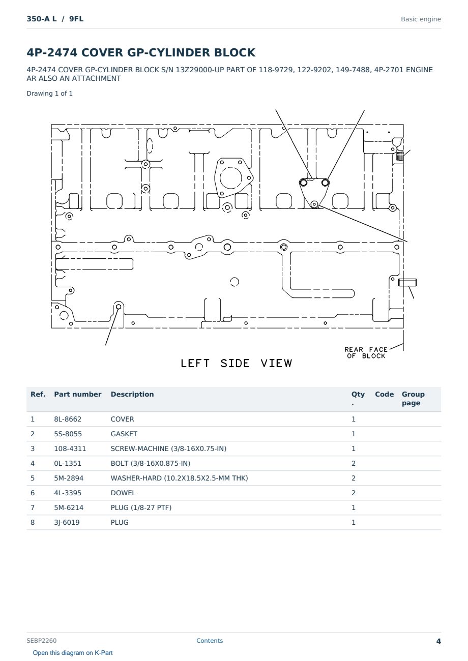 Caterpillar 350-A L S/N 9FL Partsbook SEBP2260 (English) - sample page 4 of 10 Caterpillar 350-A L S/N 9FL Partsbook SEBP2260 (English) - sample page 4 of 10