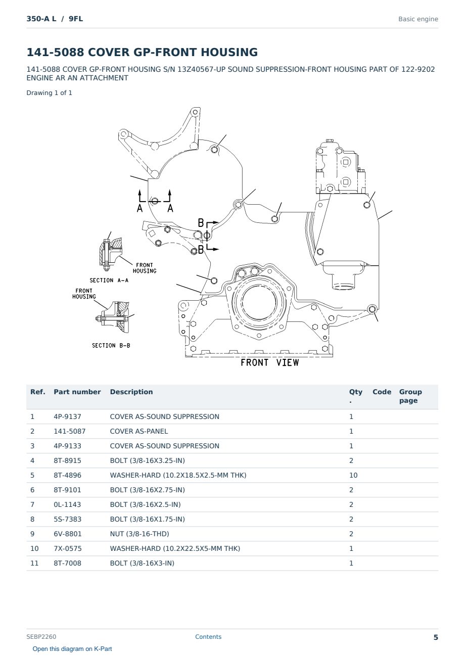 Caterpillar 350-A L S/N 9FL Partsbook SEBP2260 (English) - sample page 5 of 10 Caterpillar 350-A L S/N 9FL Partsbook SEBP2260 (English) - sample page 5 of 10