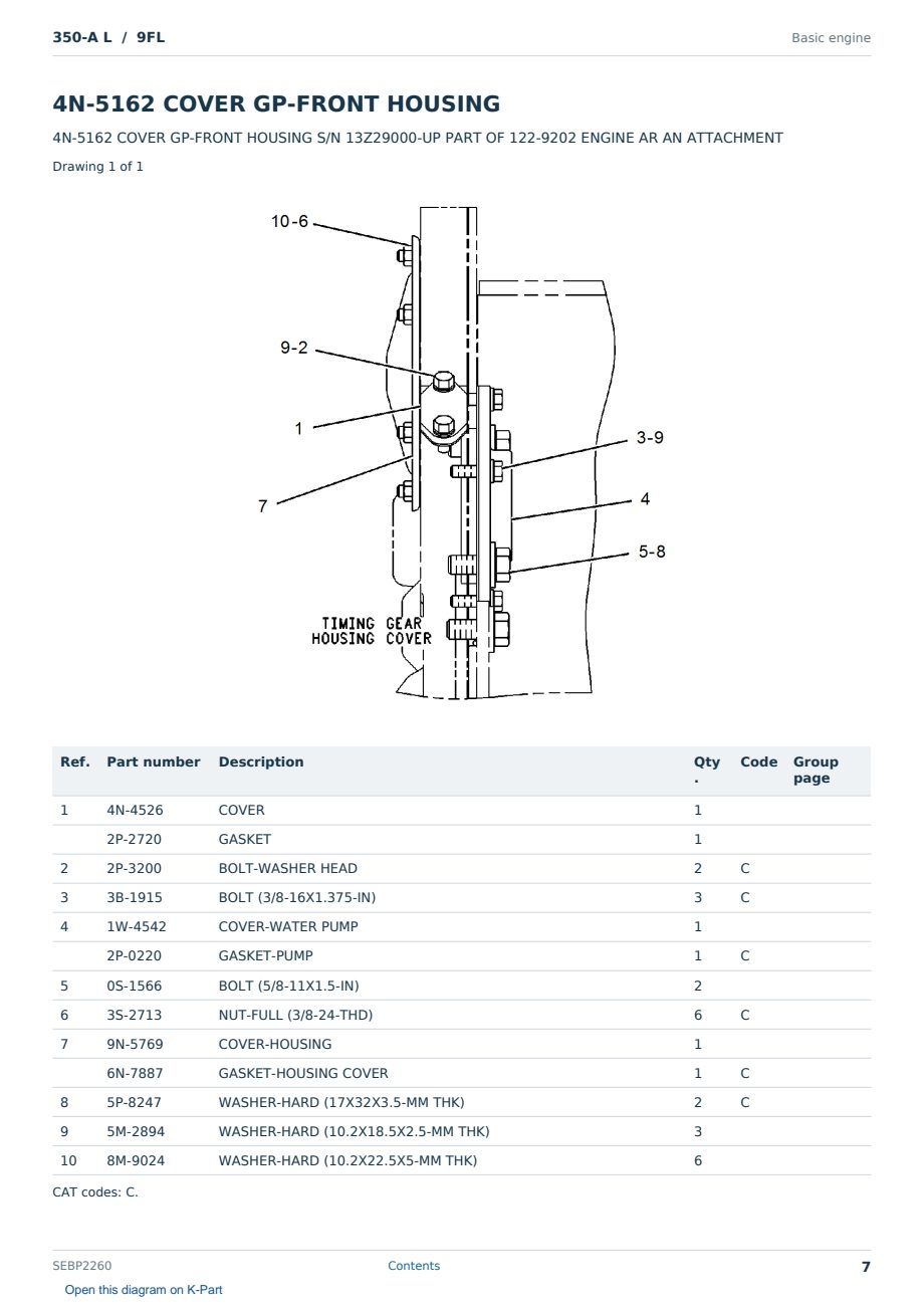 Caterpillar 350-A L S/N 9FL Partsbook SEBP2260 (English) - sample page 7 of 10 Caterpillar 350-A L S/N 9FL Partsbook SEBP2260 (English) - sample page 7 of 10