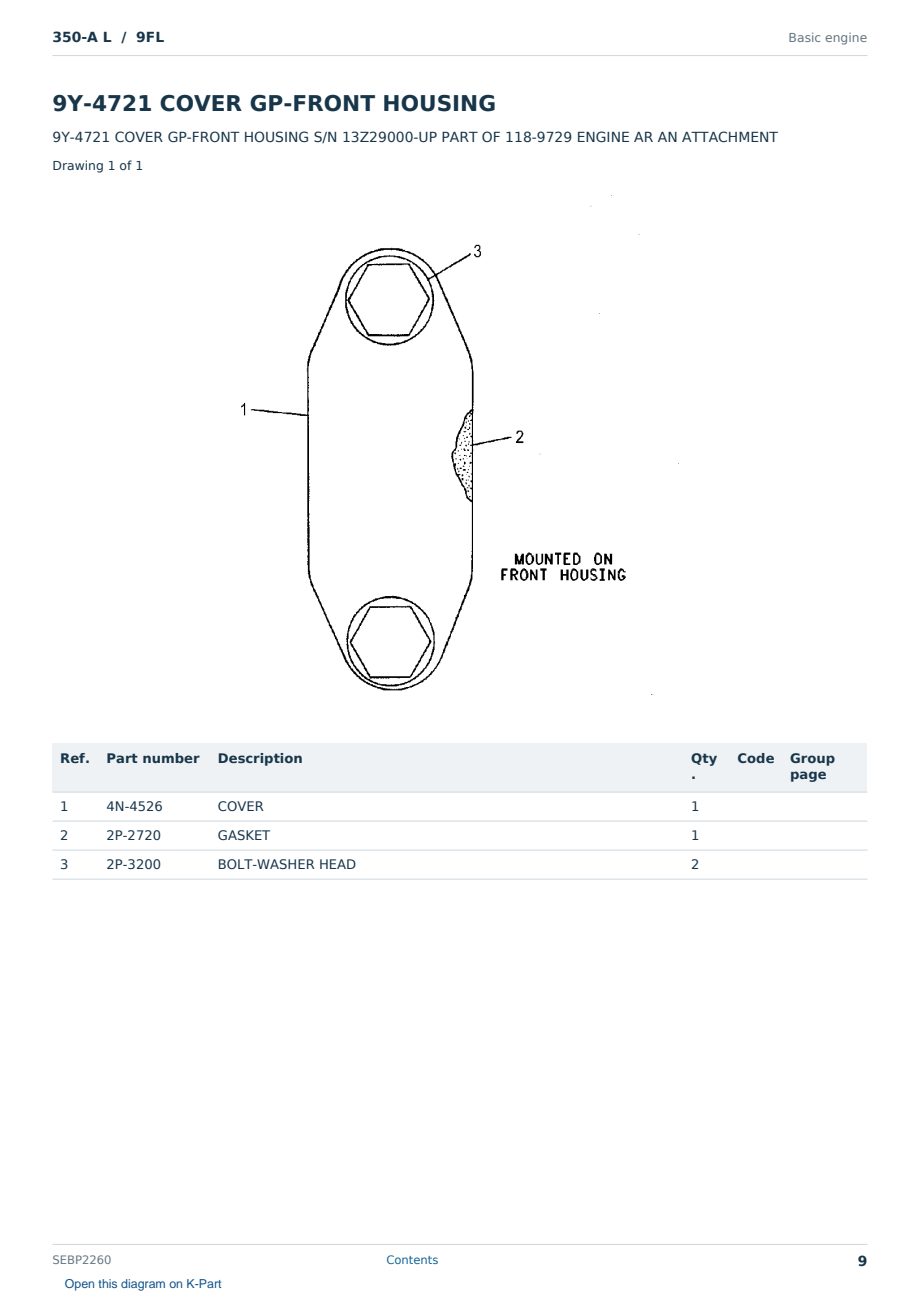 Caterpillar 350-A L S/N 9FL Partsbook SEBP2260 (English) - sample page 9 of 10 Caterpillar 350-A L S/N 9FL Partsbook SEBP2260 (English) - sample page 9 of 10