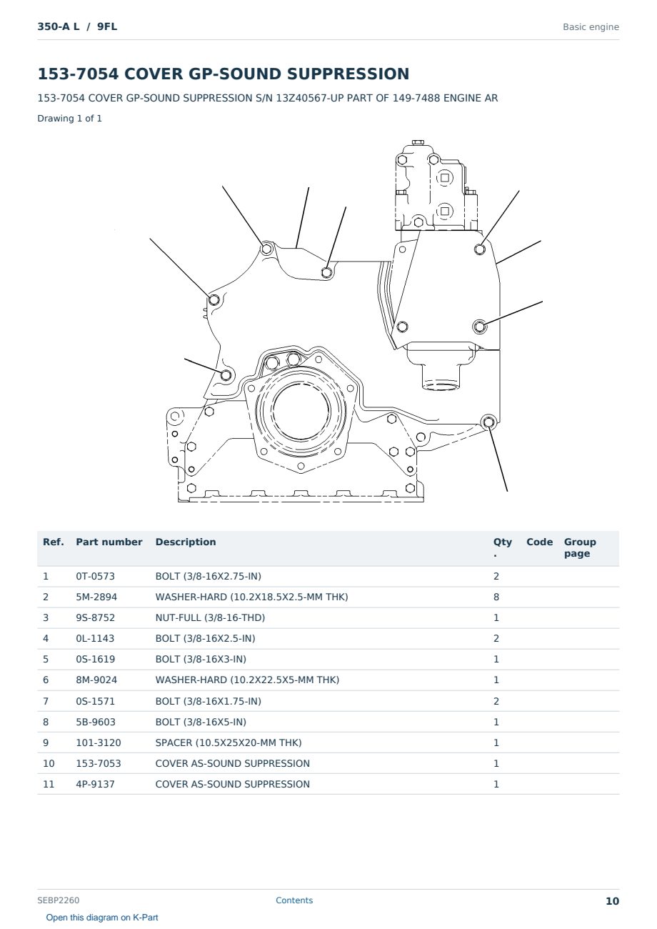 Caterpillar 350-A L S/N 9FL Partsbook SEBP2260 (English) - sample page 10 of 10 Caterpillar 350-A L S/N 9FL Partsbook SEBP2260 (English) - sample page 10 of 10