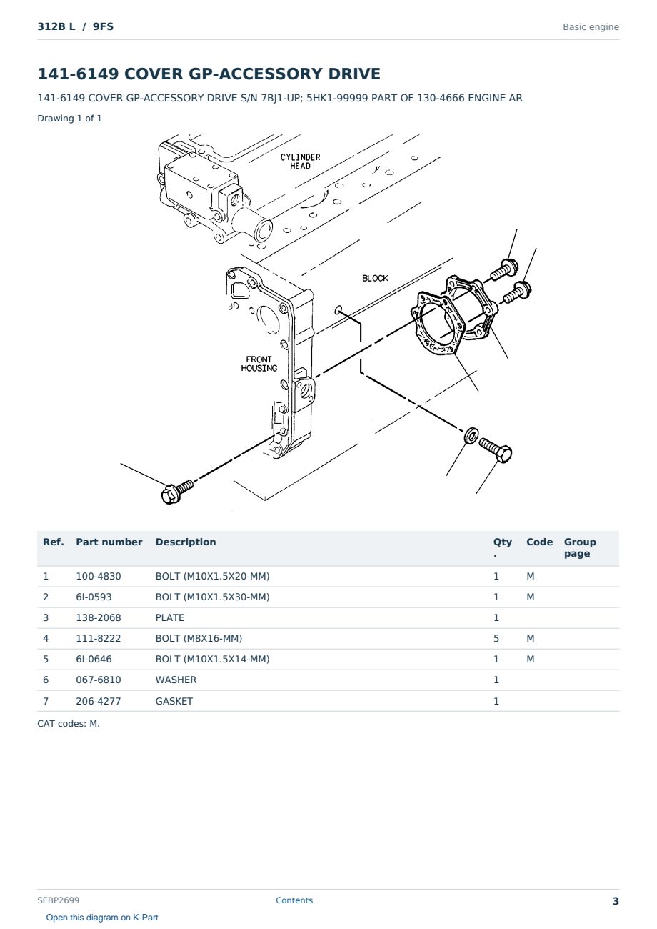 Caterpillar 312B L S/N 9FS Partsbook SEBP2699 (English) - sample page 3 of 10 Caterpillar 312B L S/N 9FS Partsbook SEBP2699 (English) - sample page 3 of 10
