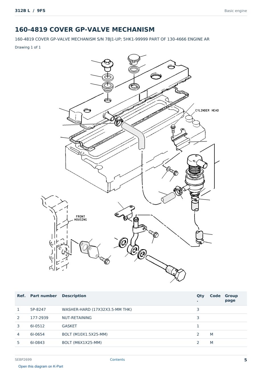 Caterpillar 312B L S/N 9FS Partsbook SEBP2699 (English) - sample page 5 of 10 Caterpillar 312B L S/N 9FS Partsbook SEBP2699 (English) - sample page 5 of 10
