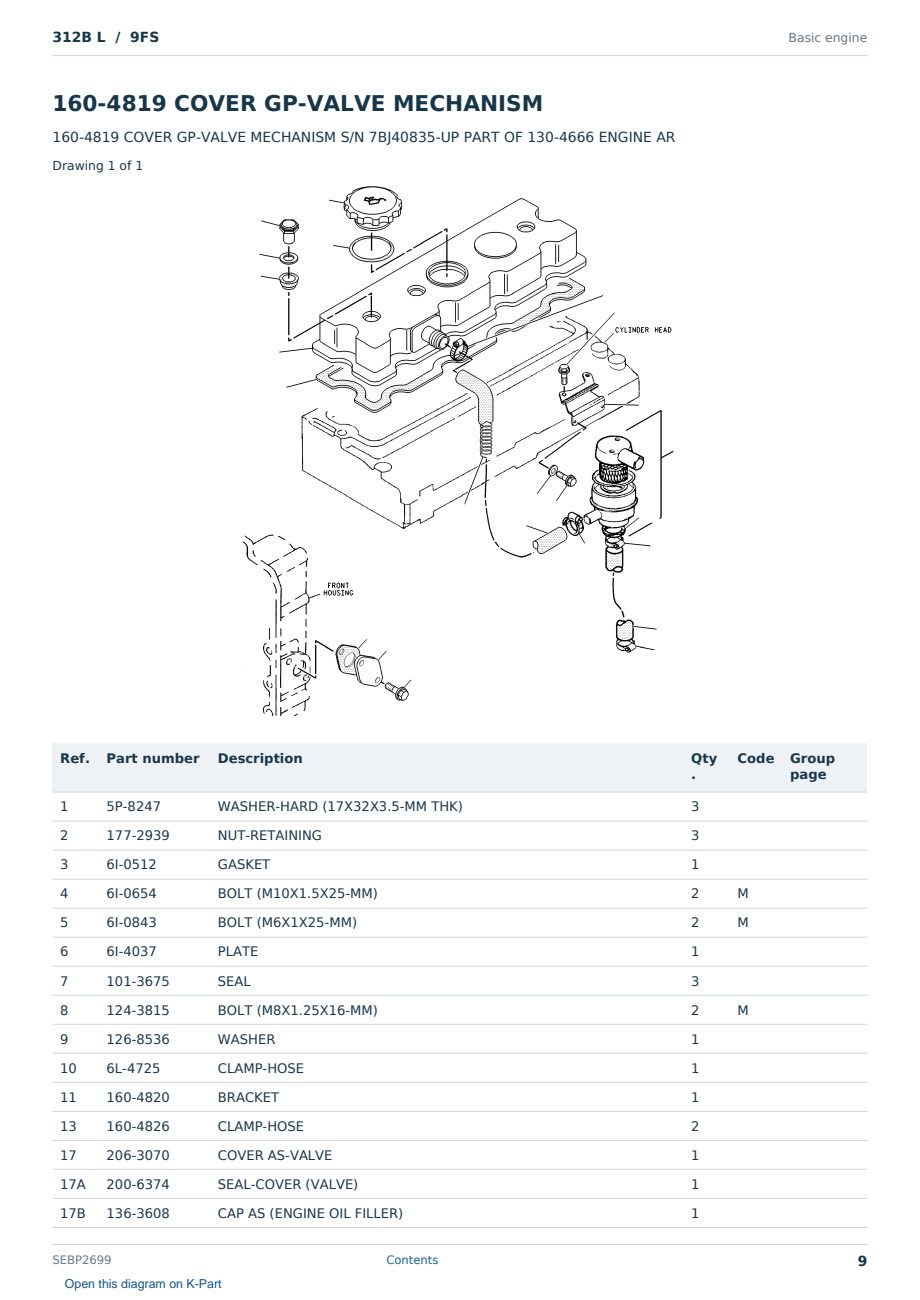 Caterpillar 312B L S/N 9FS Partsbook SEBP2699 (English) - sample page 9 of 10 Caterpillar 312B L S/N 9FS Partsbook SEBP2699 (English) - sample page 9 of 10