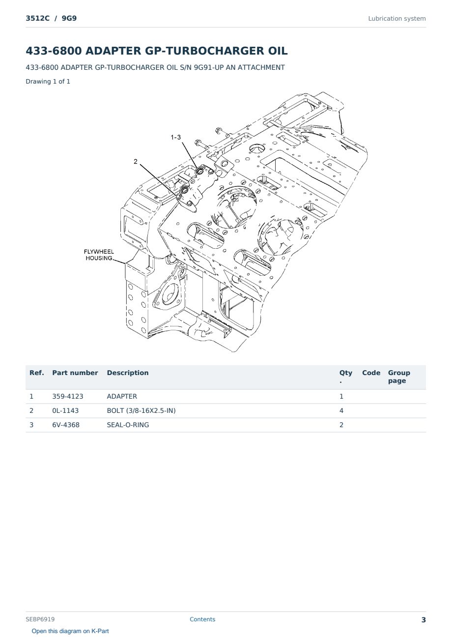 Caterpillar 3512C S/N 9G9 Partsbook SEBP6919 (English) - sample page 3 of 10 Caterpillar 3512C S/N 9G9 Partsbook SEBP6919 (English) - sample page 3 of 10
