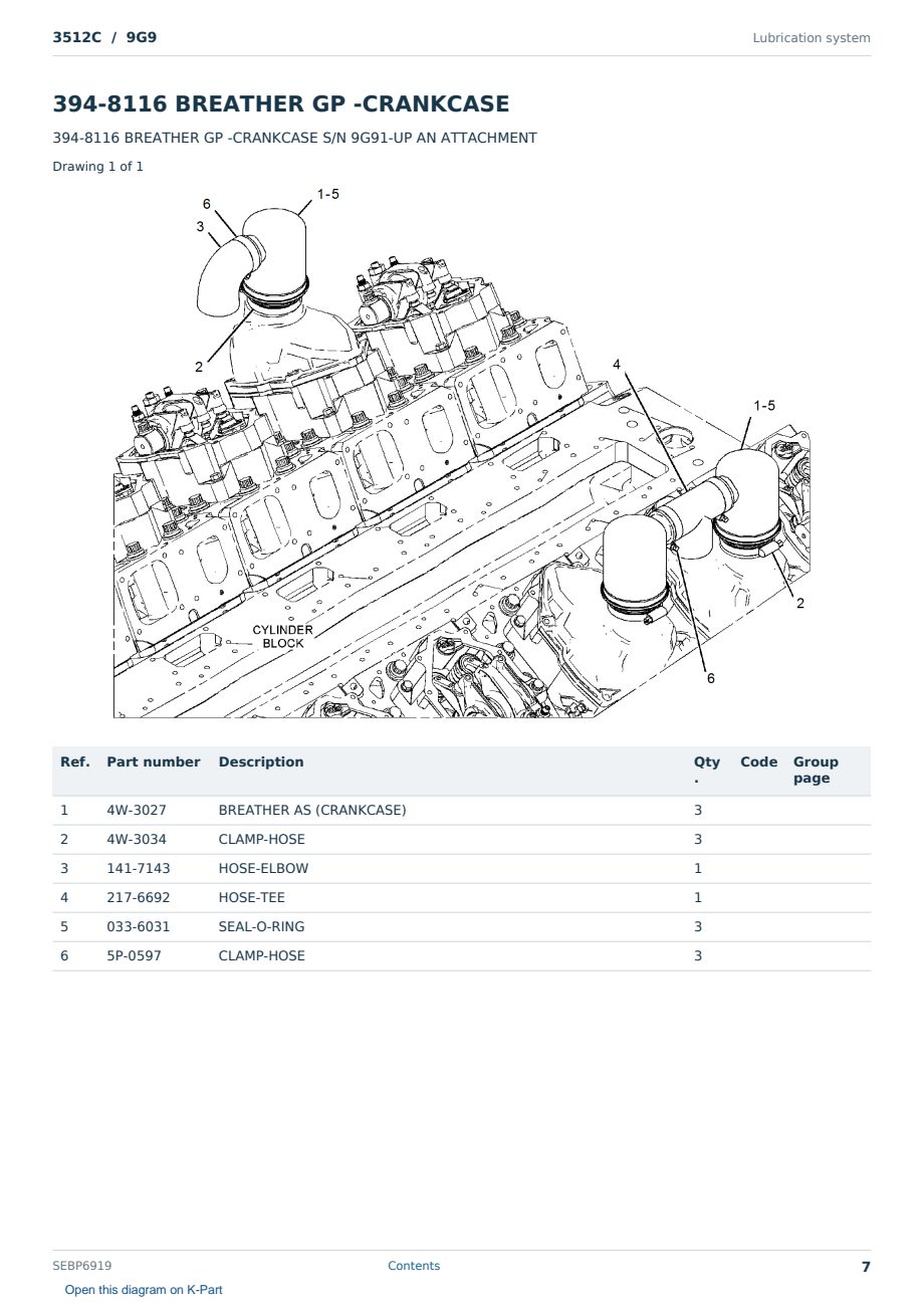 Caterpillar 3512C S/N 9G9 Partsbook SEBP6919 (English) - sample page 7 of 10 Caterpillar 3512C S/N 9G9 Partsbook SEBP6919 (English) - sample page 7 of 10