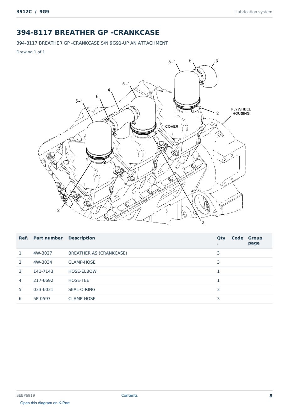 Caterpillar 3512C S/N 9G9 Partsbook SEBP6919 (English) - sample page 8 of 10 Caterpillar 3512C S/N 9G9 Partsbook SEBP6919 (English) - sample page 8 of 10